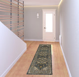 8' Blue and Green Oriental Power Loom Runner Rug