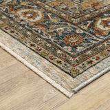 5' X 8' Blue And Green Oriental Power Loom Area Rug With Fringe