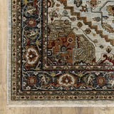 6' X 9' Ivory Beige Blue Orange Gold Green Grey And Rust Oriental Power Loom Stain Resistant Area Rug With Fringe
