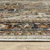 6' X 9' Ivory Beige Blue Orange Gold Green Grey And Rust Oriental Power Loom Stain Resistant Area Rug With Fringe