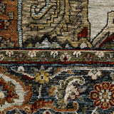 6' X 9' Ivory Beige Blue Orange Gold Green Grey And Rust Oriental Power Loom Stain Resistant Area Rug With Fringe
