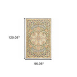 6' X 9' Ivory Beige Blue Orange Gold Green Grey And Rust Oriental Power Loom Stain Resistant Area Rug With Fringe
