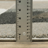 6' X 9' Beige Brown Grey Tan Sage And Pale Blue Geometric Power Loom Stain Resistant Area Rug