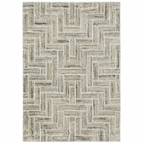 8' X 11' Ivory Beige Grey Brown Pale Blue And Charcoal Geometric Power Loom Stain Resistant Area Rug