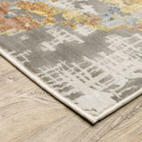 6' X 9' Beige Grey Brown Sage Pale Blue Tan And Charcoal Abstract Power Loom Stain Resistant Area Rug