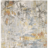 10' X 13' Grey Blue Beige Gold And Rust Abstract Power Loom Stain Resistant Area Rug