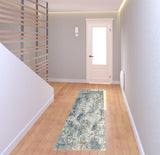 2' X 8' Blue Ivory Grey Brown Beige And Light Blue Abstract Power Loom Stain Resistant Runner Rug