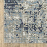 2' X 8' Blue Ivory Grey Brown Beige And Light Blue Abstract Power Loom Stain Resistant Runner Rug