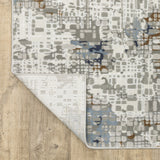 3' X 5' Blue Ivory Grey Brown Beige And Light Blue Abstract Power Loom Stain Resistant Area Rug