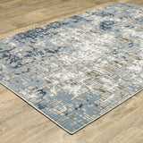 6' X 9' Blue Ivory Grey Brown Beige And Light Blue Abstract Power Loom Stain Resistant Area Rug