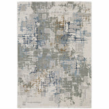 2' X 8' Grey Blue Brown Ivory And Deep Blue Abstract Power Loom Stain Resistant Runner Rug