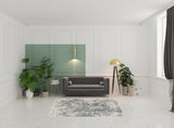 5' X 8' Grey Blue Brown Ivory And Deep Blue Abstract Power Loom Stain Resistant Area Rug