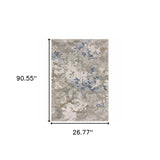 6' X 9' Grey Blue Brown Ivory And Deep Blue Abstract Power Loom Stain Resistant Area Rug