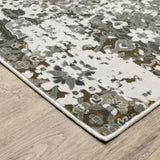 10' X 13' Ivory Grey Charcoal Rust Gold And Brown Oriental Power Loom Stain Resistant Area Rug