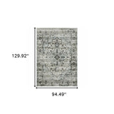 8' X 11' Ivory Grey Charcoal Blue And Taupe Oriental Power Loom Stain Resistant Area Rug