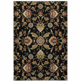 6' x 9' Black and Yellow Floral Power Loom Area Rug