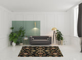 6' x 9' Black and Yellow Floral Power Loom Area Rug