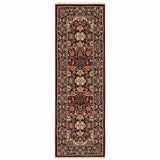 6' Blue and Red Oriental Power Loom Runner Rug