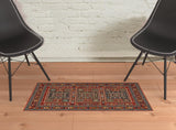 2' x 3' Blue and Red Oriental Power Loom Area Rug