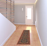 2' X 6' Red Blue Beige And Green Oriental Power Loom Stain Resistant Runner Rug With Fringe