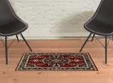 2' x 3' Red and Black Medallion Power Loom Area Rug