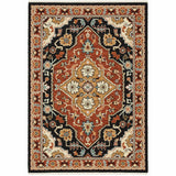 2' x 3' Black and Orange Oriental Power Loom Area Rug