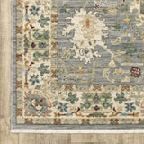 8' X 11' Grey Ivory Orange Teal Green Charcoal Blue And Red Oriental Power Loom Stain Resistant Area Rug With Fringe