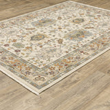 8' X 11' Grey Ivory Orange Teal Green Charcoal Blue And Red Oriental Power Loom Stain Resistant Area Rug With Fringe