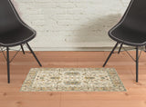 2' X 3' Gray And Ivory Oriental Power Loom Area Rug With Fringe
