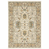 10' X 13' Ivory Oriental Power Loom Stain Resistant Area Rug With Fringe