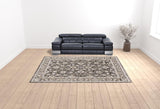 10' X 13' Grey And Ivory Oriental Power Loom Stain Resistant Area Rug With Fringe