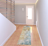 2' X 8' Blue And Yellow Abstract Power Loom Stain Resistant Runner Rug