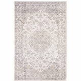 9' X 12' Beige Gold And Grey Oriental Power Loom Stain Resistant Area Rug