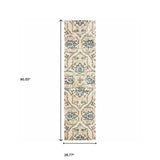 2' X 8' Ivory And Blue Floral Power Loom Stain Resistant Runner Rug
