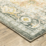 8' X 10' Green And Ivory Oriental Power Loom Stain Resistant Area Rug