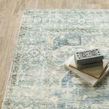 2' X 8' Grey Blue And Ivory Oriental Power Loom Stain Resistant Runner Rug