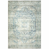 8' X 10' Grey Blue And Ivory Oriental Power Loom Stain Resistant Area Rug