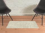 2' X 3' Beige Grey And Light Blue Geometric Power Loom Stain Resistant Area Rug