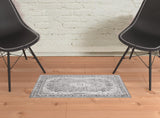 2' X 3' Grey Oriental Power Loom Stain Resistant Area Rug