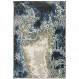 10' X 13' Blue Grey Charcoal And Beige Abstract Power Loom Stain Resistant Area Rug