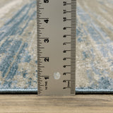 8' Beige Grey Brown Gold Red And Blue Abstract Power Loom Runner Rug With Fringe