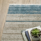 2' X 8' Blue And Ivory Abstract Power Loom Runner Rug With Fringe