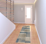 8' Beige Blue and Gray Geometric Power Loom Runner Rug