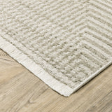 8' Ivory Beige Taupe And Tan Geometric Power Loom Runner Rug With Fringe