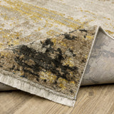 8' Beige Grey Gold Blue Rust And Teal Abstract Power Loom Runner Rug With Fringe