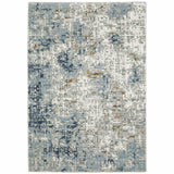 8' X 11' Blue Ivory Grey Brown Beige And Light Blue Abstract Power Loom Stain Resistant Area Rug