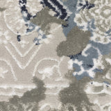 8' X 11' Grey Blue Brown Ivory And Deep Blue Abstract Power Loom Stain Resistant Area Rug