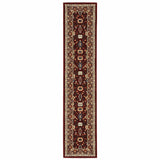 2' X 10' Red And Ivory Oriental Power Loom Runner Rug With Fringe