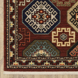 2' X 10' Blue And Red Oriental Power Loom Runner Rug With Fringe