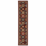 2' X 10' Red And Ivory Oriental Power Loom Runner Rug With Fringe